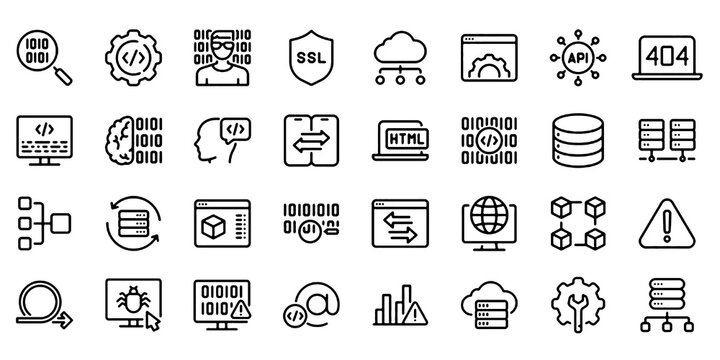 Programming & Coding Line Icon Set, Software Development Vector Transparent Background