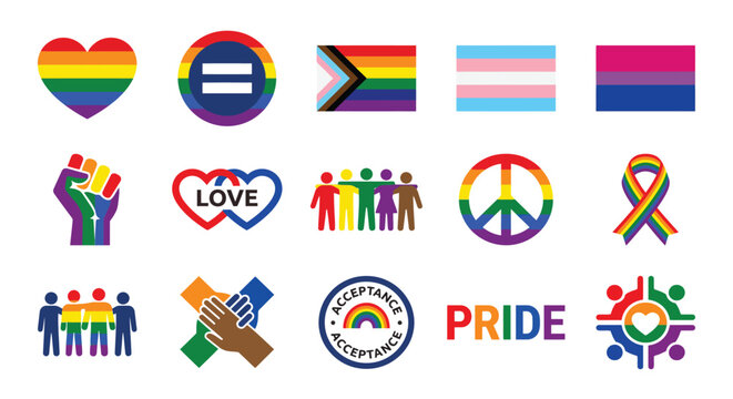 pride icons and flags colorful vector illustration on white background