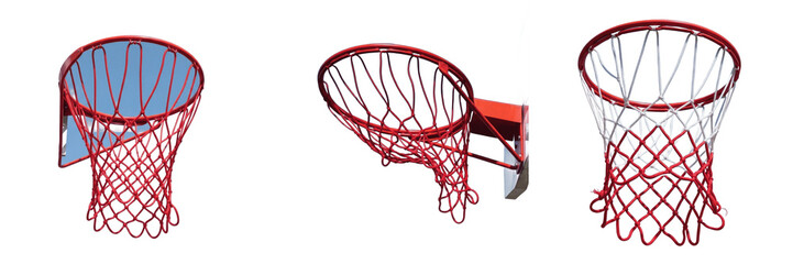 Set and collection of red professional basketball net goal hoop backboard sports equipment element isolated on white transparent png background © Ready player