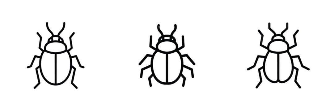 Set and collection of minimalist black line art beetle insect bug biology science educational icon symbol isolated on white transparent png background