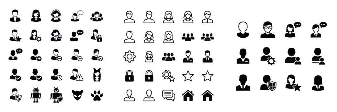 Set and collection of massive collection grid of minimalist grey corporate team and user profile avatar icons set isolated on white transparent png background
