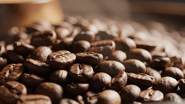 Closeup Macro Shot of Roasted Coffee Beans with Steam Rising 1.