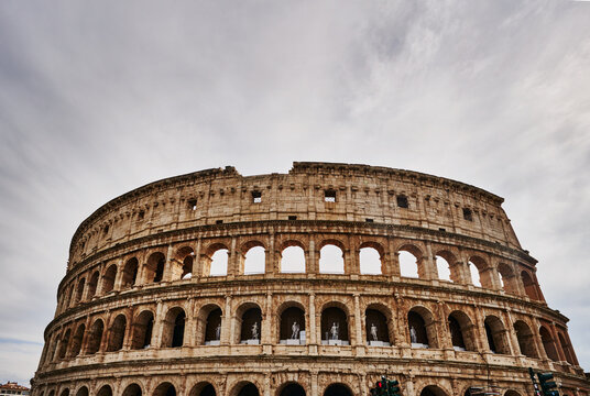Architectural detail of the Colosseum, completed in 80 AD, the largest ancient amphitheatre ever built, located in the centre of Rome, Italy, Europe 