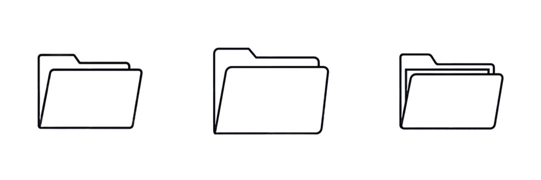 Set and collection of minimalist black line art folder document file icon office administration symbol isolated on white transparent png background