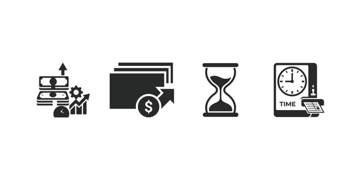 Business set featuring money growth charts hourglass and time clock for financial planning and productivity  - stock vector