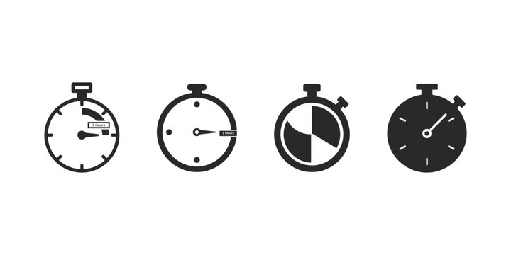 Set of four black and white stopwatch representing time measurement and countdown intervals for business projects  - stock vector 