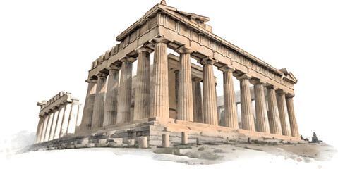Obraz premium Ancient Greek Parthenon Temple with Columns on Transparent Background