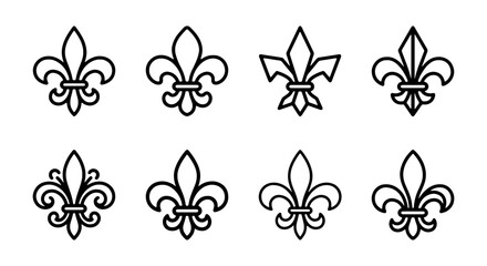 Fleur de Lis Icons Set, Classic Heraldic Symbols, Elegant French Royal Emblem Vector Graphics © ZARA