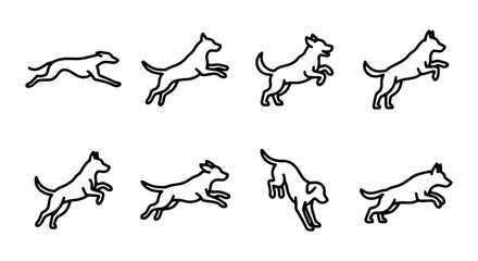 Obraz premium Dog Animation Sequence Vector Icons, Canine Movement Stages, Pet Action Poses, Outline Graphics