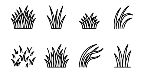 Vector Grass Clumps, Simple Line Art Icons for Lawn Care and Nature Design Elements © TAMIM
