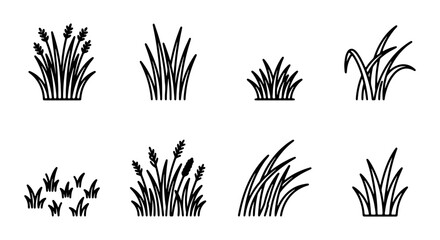 Grass Clumps Vector Icons, Nature Elements Set, Greenery Icons for Design, Organic Plant Graphics © TAMIM