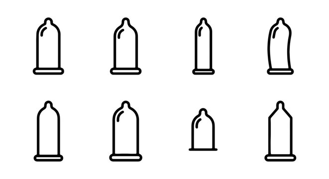 Condom Icons Set, Safe Sex Symbols, Vector Graphics for Health Awareness and Protection