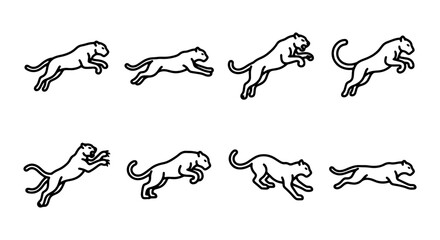 Leaping Panther Animation Frames, Wild Cat Motion Sequence, Agile Predator Vector © RAKIB