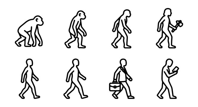 Human Evolution Stages, Progress Icons, Modern Life Progression
