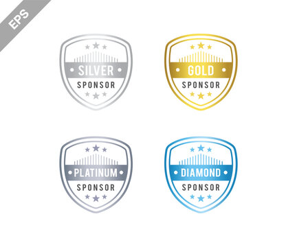 Gold silver platinum diamond sponsor badges set with award ribbon premium quality flat design white background platinum recognition collection