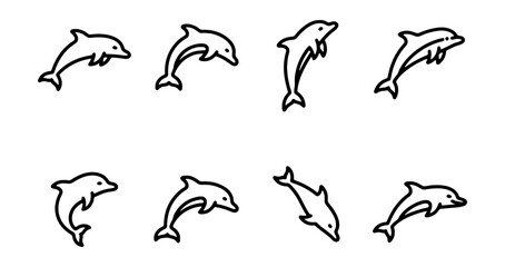 Fototapeta premium Dolphin Icons Set, Marine Mammal Vector Graphics, Ocean Wildlife Line Art Collection