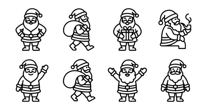 Santa Claus Icons Set, Christmas Character Vector Graphics, Festive Holiday Symbols