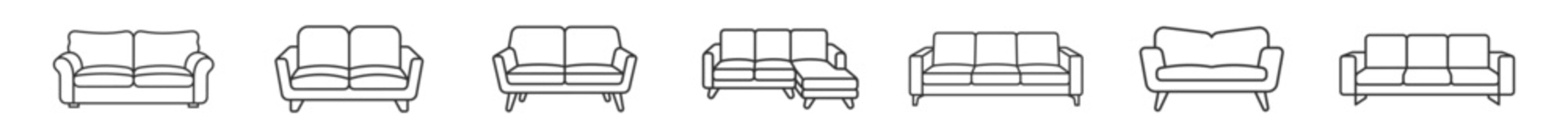 collection of black line art couch and sofa icons furniture furniture on transparent background