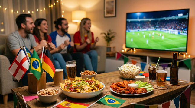 Mesa de petiscos para assistir jogo de futebol em casa