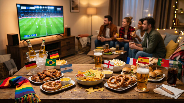 Mesa de petiscos para assistir jogo de futebol em casa