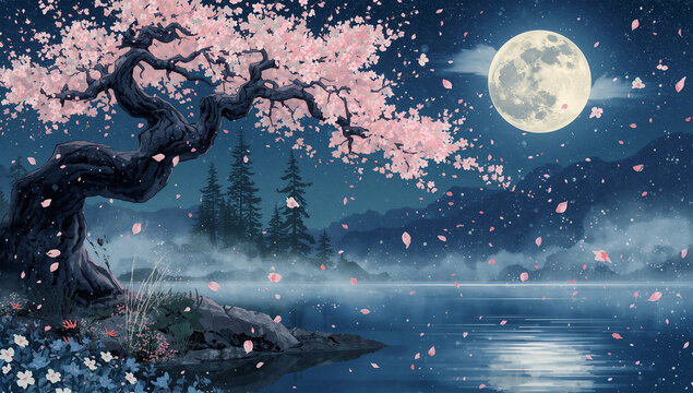 月夜桜 Tsukiya Zakura｜月夜桜 ｜ Moonlit Cherry Blossoms 🌙 (Original