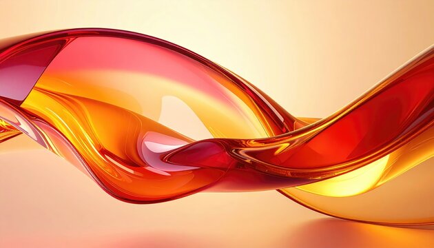 Gleaming, fluid amber and crimson forms swirl in soft, radiant light