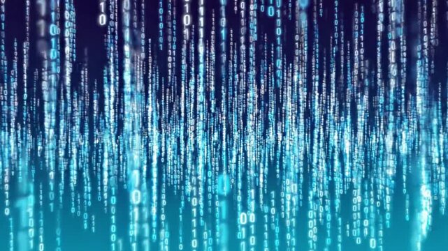 Digital Rain of Binary Code Falling Blue Matrix Effect Background