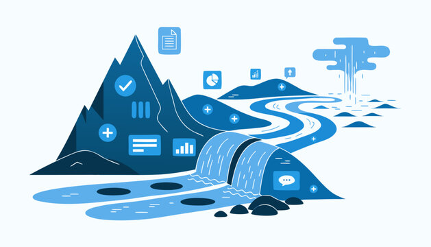 Data Lifecycle Vector Mountain Landscape River Business Growth Strategy Corporate