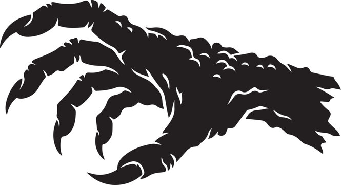 Creepy zombie hand silhouette with sharp claws reaching out for Halloween