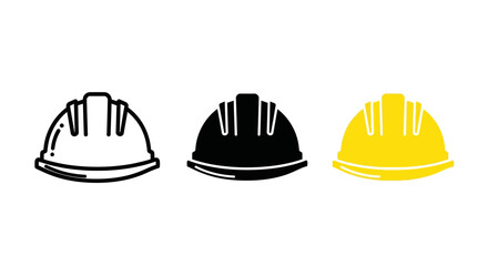 Fototapeta premium Collection of hard hat icons for construction safety and industrial work. Essential personal protective equipment symbols for workers and building sites, in various styles