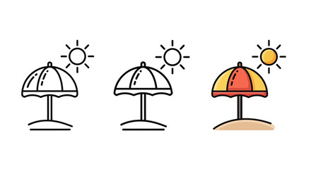 Obraz premium Collection of beach umbrella icons with sun and sand illustrations in different styles
