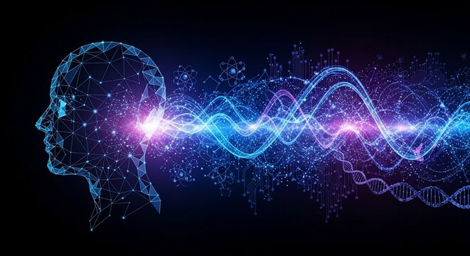 Human Mind Energy Waves and Digital Intelligence Concept.