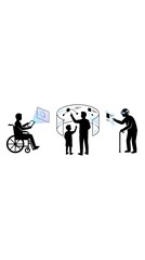 Obraz premium Futuristic human evolution stages from wheelchair to augmented cyborg in minimalist line art illustration