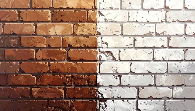 A split-screen illustration showcases a brick wall, half rendered in warm browns and the other half in cool whites