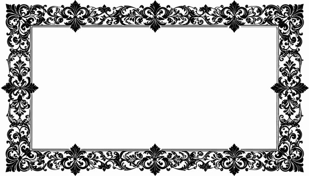 Vintage Ornate Black Floral Border Frame with Intricate Scrollwork and Baroque Style Design.