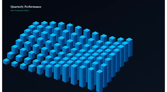 Quarterly performance data visualization matrix: blue 3 d bar graph motion animation