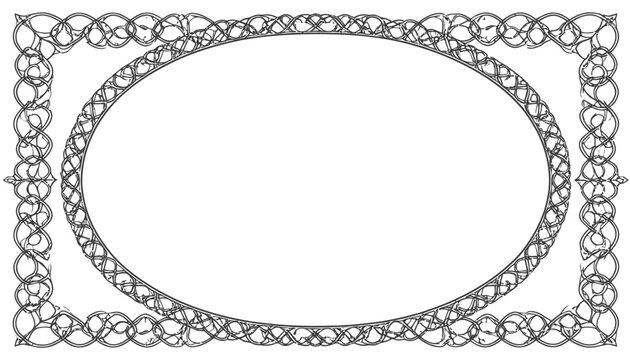 Decorative oval frame with knotted rope pattern.