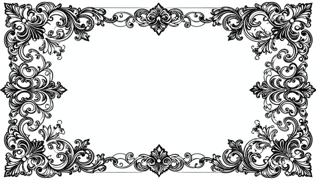 Ornate black filigree frame vintage border design template.