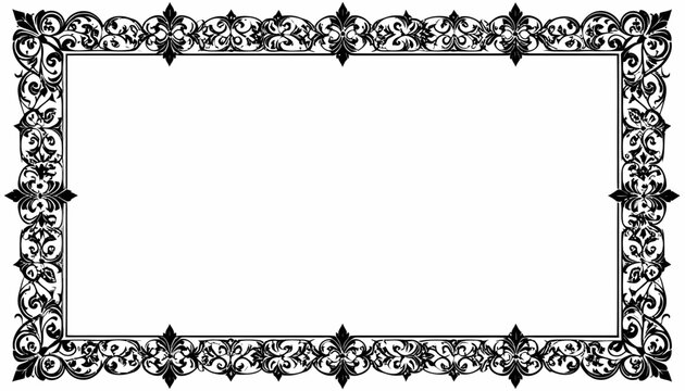 Ornate black floral filigree rectangular border frame on white.