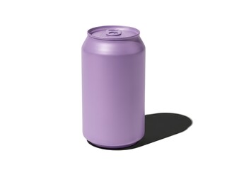 Obraz premium Vibrant purple aluminum drink can isolated on a clean white background, casting a distinct shadow for a fresh product display