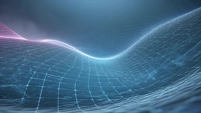 Neon grid wave digital landscape glowing line curve futuristic net motion cinematic abstract light