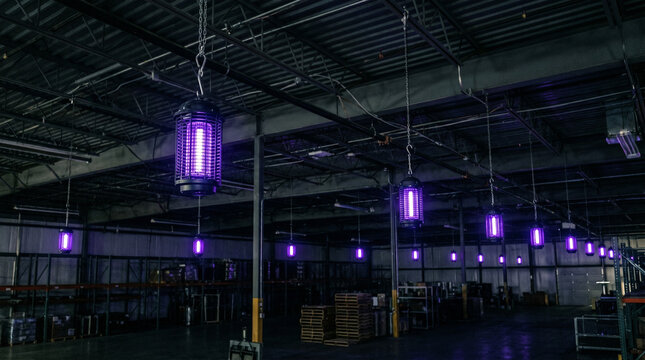 Purple light trap for insects. Purple ultraviolet insect trap. Purple light electric insect trap.
