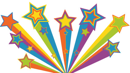 Explosion of Color: A vibrant burst of colorful stars radiates outwards, creating a dynamic and celebratory visual that signifies excitement and achievement. © Bernadya