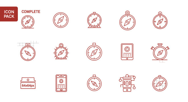 Navigation compass and directional line icon collection.
