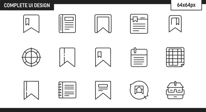 Document bookmark and list menu line icons.
