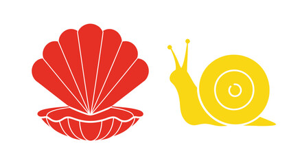 Red Seashell and Yellow Snail Icons on White Background © ati