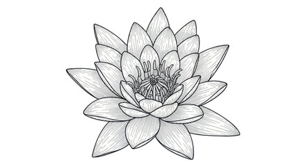 Fototapeta premium Detailed Ink Sketch of a Blooming Water Lily Flower