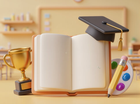 Colorful School Supplies Illustration with Creative Learning Elements