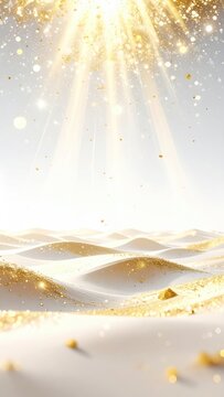 Golden rays illuminate a serene, sparkling landscape of white sand dunes
