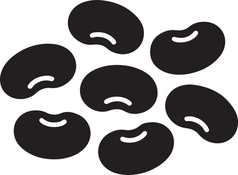 group of black beans( Urad dal, black gram, vigna mungo ) isolated on white background. Black icon silhouette vector